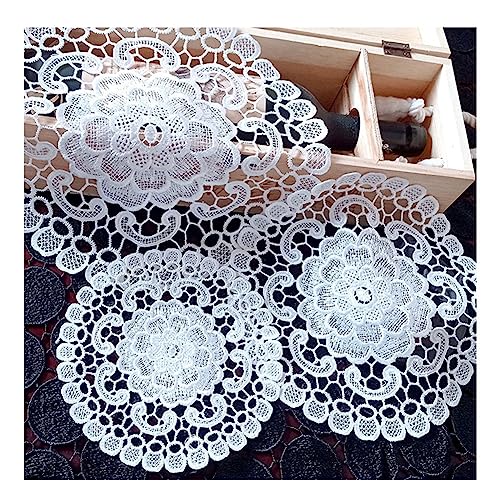 Yurosiay 2 Stück Weiße Spitze Untersetzer Vintage Spitzendeckchen Rund Handgemachte Häkeltischdecke Elegant Blumen Stickerei Tischset Runde Spitze Tischmatte Gehäkelte Tischdecke Freesie 20cm von Yurosiay