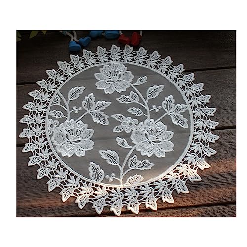 Yurosiay 2 Stück Weiße Spitzendeckchen Vintage Rund Spitze Untersetzer Handgemachte Häkeltischdecke Elegant Blumen Stickerei Tischset Runde Spitze Tischmatte Gehäkelte Tischdecke Narzisse 40cm von Yurosiay