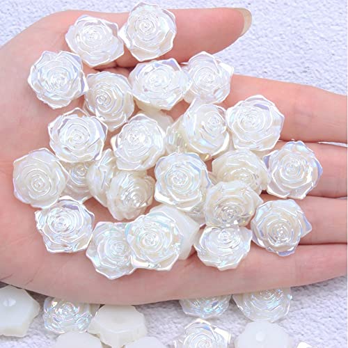 Yurosiay 200 Stück 3D Harz Rosen 18mm Ohne Loch Flache Perlen Rosen Mini Kamee Cabochon Rosen DIY Blumen Perlen Mit Flacher Rückseite Halbrunde Perlen Rosen Charms für DIY Basteln Beige von Yurosiay