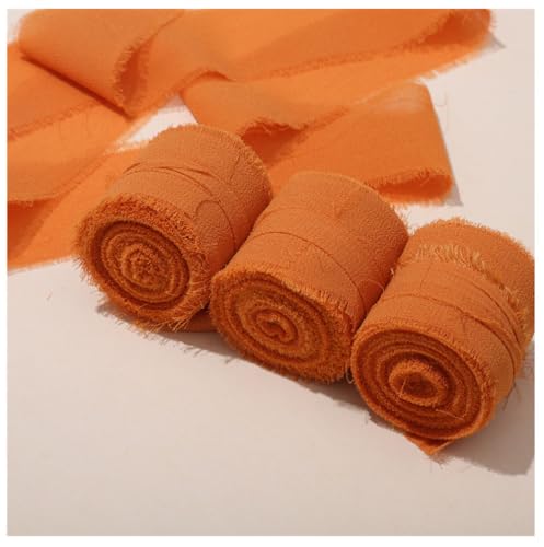 Yurosiay 3 Rollen Chiffonband, 4cm x 5m, Stoff-Hochzeitsband, für Hochzeitseinladungen, Brautsträuße, Geschenke, Verpackungen, Bastelarbeiten. Orange von Yurosiay