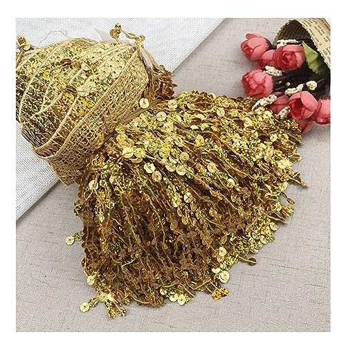 Yurosiay 3 Yard Pailletten Fransen Borte 16cm Dichter Paillettenbesatz Funkelnde Laserpailletten Schnittfranse Fransenbordüre Glitzer Fransenband Tanzfransen Fransenborte zum Nähen Gold von Yurosiay