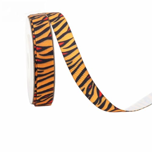 Yurosiay 5 Yards Dschungeltierbänder Breite1cm,Leopardenmuster,Zebra,Giraffen,Paw Print,Tiger,kühe Tierdruck Band für Kranz,Schleifenband Party-Dekorationen Geschenkband zum DIY Basteln von Yurosiay