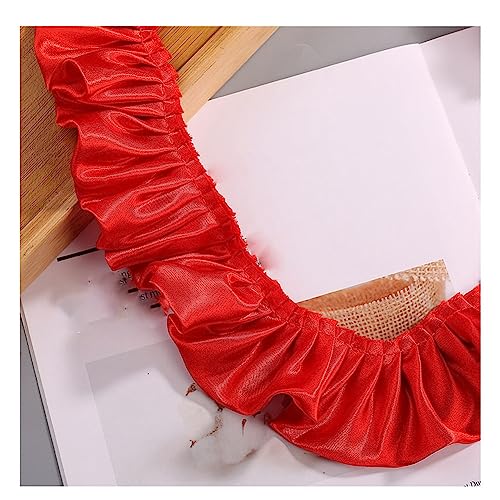 Yurosiay 5m×5.5cm Satin Plissee Spitzenborte Doppelte Bunt Rüschen Plissee Borte Gekräuselte Satin Spitzenband Rüschenborte zum Nähen Satin Rüschenbesatz für DIY Nähen Basteln Rot von Yurosiay