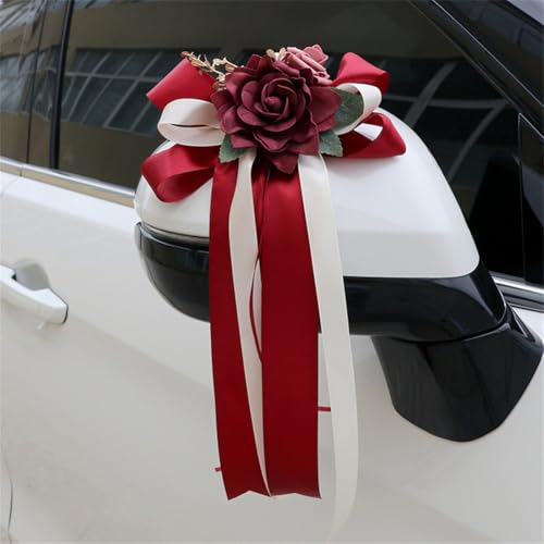 Yurosiay Autoschleifen Antennenschleifen Hochzeit Deko Rückspiegel Türgriff Dekoration Hochzeitsauto Handgemacht Schleifen Schleifen Hochzeit Deko Vintage Hochzeits-Stuhl-Rücken-Blumen #5 8 Stück von Yurosiay