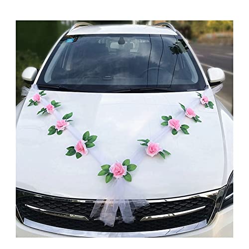 Yurosiay Autoschmuck Hochzeit Auto Blumenschmuck Weiße Organzaband Romantische Rosa Rose Deko Girlande Auto Hochzeit Autoschmuck Blumen Girlande Hochzeitsschmuck Auto Hochzeitsdeko Auto 4# von Yurosiay