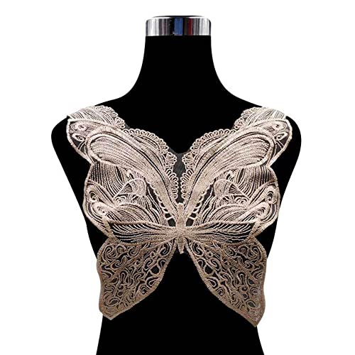 Yurosiay Damen Spitzenkragen Hohler Bestickte Spitze Kragen Einsatzkragen Spitzen Falscher Kragen Spitze Spitzenkragen Zum Aufnähen Stickerei Spitze Applikation für Kleid DIY Beige von Yurosiay