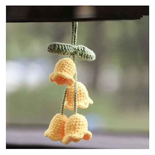 Yurosiay Gehäkelte Glockenblumen Anhänger Handgefertigt Gestrickt Blumen Autospiegel Anhänger Niedliches Häkel Glockenblume Rückspiegel Anhänger Auto Hängende Deko Gehäkelte Anhänger Gelb von Yurosiay
