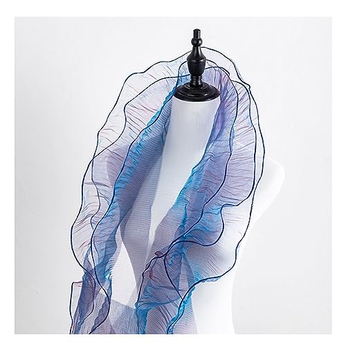 Yurosiay Plissee Organza Borte 12cm Breite Organza Rüschenborte Rüschenbesatz Plissee Organza Spitzenstoff Bunt Bordüre Organza Rüschen Organza Spitzenborte für Nähen Kleid Blau 1 Yard von Yurosiay