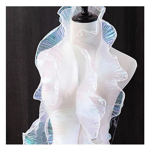 Yurosiay Plissee Organza Borte 12cm Breite - Rüschenborte, Rüschenbesatz, Spitzenstoff Bunt Bordüre für Nähen Kleid - Weiße 1# 1 Yard von Yurosiay