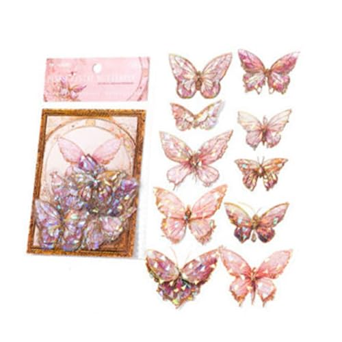 Yurosiay Schmetterlinge Sticker Set 20 Stück Glitzer Schmetterlingsaufkleber PET Kreative Bullet Journal Sticker Holografische Scrapbook Sticker DIY Schmetterling Sticker Selbstklebend Rosa von Yurosiay