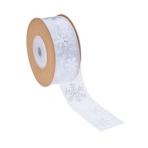 Yurosiay Schneeflocken Organzaband 10 Yard×25mm Weihnachten Organzaband Glitzer Organza Geschenkband Schleifenband Weihnachtsbänder Weihnachtsbaum Band Tüllband Schimmer Organza Dekoband Weiße von Yurosiay