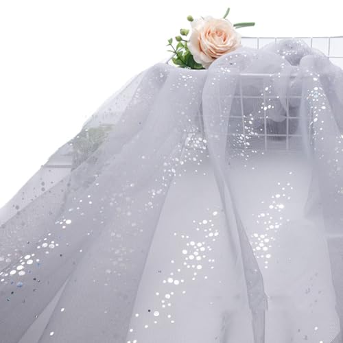 Yurosiay Silbern Glitzer Tüllstoff Glitzernder Tüll Dekostoff Silbern Pailletten Tüllstoff Tüllstoff zum Nähen Glitzer Mesh Tüll Meterware Tüllstoff für Bekleidung Tutu Rock 100×160cm Grau von Yurosiay