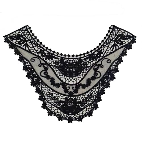 Yurosiay Spitzenkragen Applikation 1 Stück Blumen Stickerei Spitzen Patches Einsatzkragen Bestickte Spitze Applikation Häkelspitze Ausschnitt Applikation Kragen Spitze für Kleid Nähen Schwarz von Yurosiay