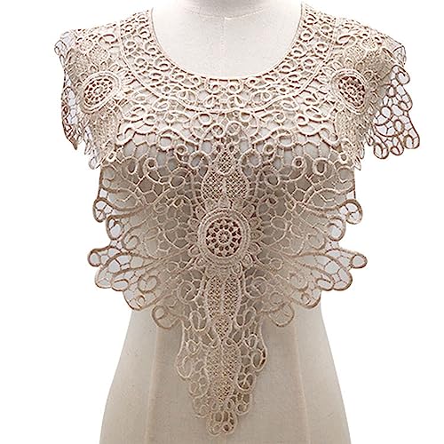 Yurosiay Stickerei Ausschnitt Spitze Kragen Vintage Elegant Blumen Häkelspitze Kragen Nähen Aushöhlen Bestickte Spitze Kragen Applikation Rund Spitzenkragen zum Aufnähen Spitze Patch Kaffee von Yurosiay