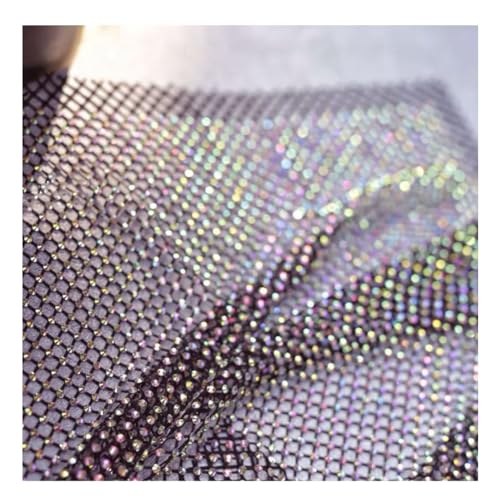 Yurosiay Strass Netzstoff 100×120cm Weicher Stretch Glänzender Mesh Stoff Kristall Zum Nähen Glitzer Dekostoff AB Farbe Meterware Für Bekleidung Schwarz von Yurosiay