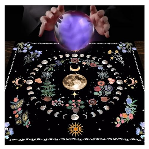 Yurosiay Tarot Tischdecke Mysteriöse Schwarz Astrologie Tischdecke Mond Sonne Blumen Bedruckte Tarot Altar Tuch Vintage Altartuch Tarotkarten Quadratisch Weissagung Tischdecke 49×49cm 5# von Yurosiay