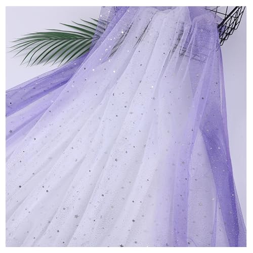 Yurosiay Tüllstoff Gradientenfarbe mit Sternen Mond Sparkly Stoff Glitzer Tüll Meterware Netzstoff Tüll Tüllband Deko Garn für Tutu-Röcke, Basteln, Geschenk Deko von Yurosiay