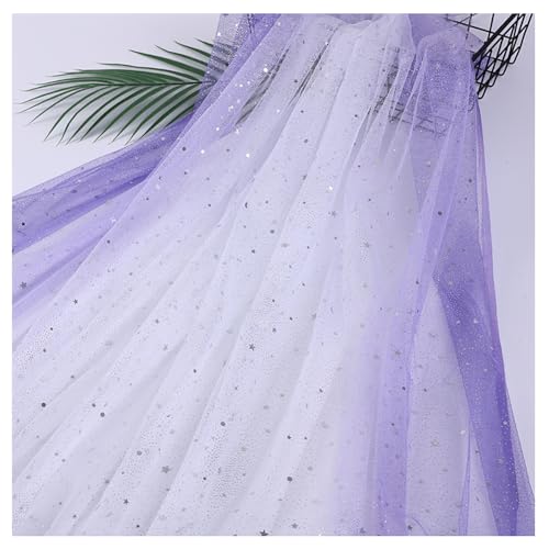 Yurosiay Tüllstoff Gradientenfarbe mit Sternen Mond Sparkly Stoff Glitzer Tüll Meterware Netzstoff Tüll Tüllband Deko Garn für Tutu-Röcke, Basteln, Geschenk Deko Lila 200×140cm von Yurosiay