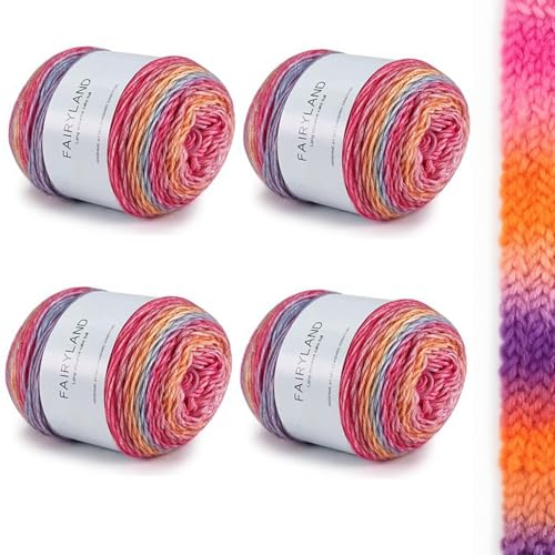 Farbverlaufsgarn 400g - 4x100g Mehrfarbiges Häkelgarn & Strickgarn aus Weicher Baumwollmischung (60% Baumwolle) - Gradient Wolle für Pullover, Schal, Mützen, Decken & Handarbeiten - Makramee Garn von YushengTai