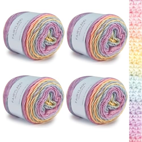 Farbverlaufsgarn 400g - 4x100g Mehrfarbiges Häkelgarn & Strickgarn aus Weicher Baumwollmischung (60% Baumwolle) - Gradient Wolle für Pullover, Schal, Mützen, Decken & Handarbeiten - Makramee Garn von YushengTai