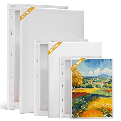 Leinwand Set zum Bemalen, 6 Stück Leinwände mit Keilrahmen in 3 Größen (30x20, 20x15, 15x10 cm), Canvas aus Baumwolle, Weiß, Malpanele für Öl-, Acryl- und Gouachefarben, Künstler & Anfänger von YushengTai