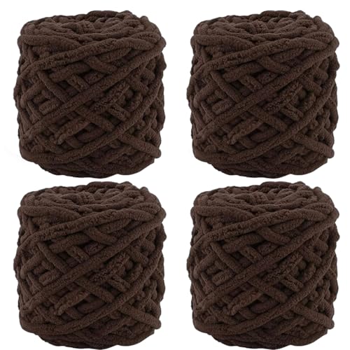 YushengTai Dicke Wolle, 4 x 100 g Chunky Yarn 7-8mm, Wolle zum Stricken Dickes Garn für Mützen, Schals, Pullover, Schuhe (Braun) von YushengTai