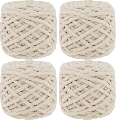 YushengTai Dicke Wolle, 4 x 100 g Chunky Yarn 7-8mm, Wolle zum Stricken Dickes Garn für Mützen, Schals, Pullover, Schuhe (Elfenbein) von YushengTai