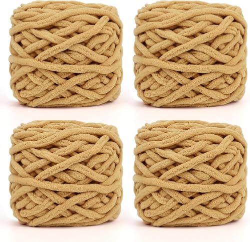 YushengTai Dicke Wolle, 4 x 100 g Chunky Yarn 7-8mm, Wolle zum Stricken Dickes Garn für Mützen, Schals, Pullover, Schuhe (Khaki) von YushengTai