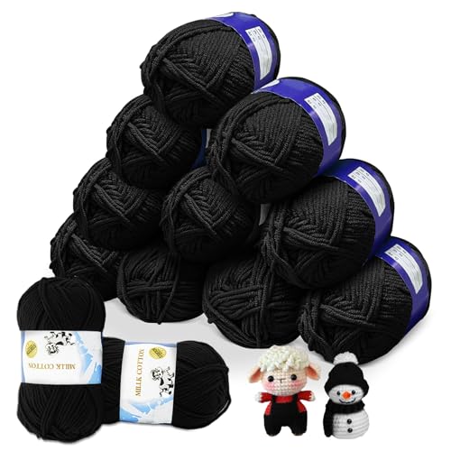 YushengTai Schwarz Wolle zum Häkeln, 12 x 50g Häkel Wolle 5 Aktien Wolle Dick 2.5mm, Wolle zum Stricken Zum Häkeln von Mützen, Schals, Socken, Taschen, Babydecken, Kissen von YushengTai