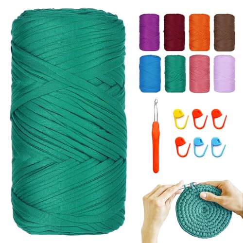 YushengTai Textilgarn, 400G/120M Textilgarn zum Häkeln Mit 9,0 mm Häkelnadel, Häkelgarn Tshirt Garn Für Taschen, Körbe, Decken, Heimdekoration (Pfauengrün) von YushengTai