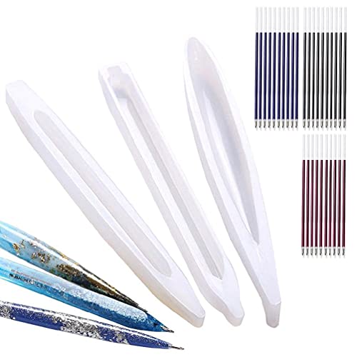 YUSHU 3 Stück DIY Kugelschreiber-Silikonharzformen mit 30 Ersatzminen, 3 Farben, Stift, Epoxidharz, Gießformen, Kunsthandwerk, Silikonformen, Epoxidharz-Bastelset YUSHU 3 Stück DIY Kugelschreiber-Silikonharzformen mit 30 Ersatzminen, 3 Farben, Stift, Epoxidharz, Gießformen, Kunsthandwerk, Silikonformen, Epoxidharz-Bastelset von Yushu
