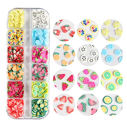 Yushu - 12 farbige Obst-Ton-Mischung, UV-Epoxidharz-Formfüller, Nagelkunst-Dekoration, weiche Polymer-Ton-Scheiben, Mini-3D-Obstscheiben, für Schleim-Handwerk von Yushu