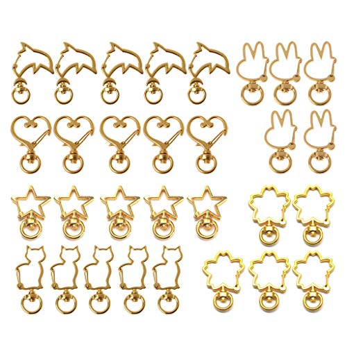 Yushu 30 x Schlüsselanhänger in Herzform, Sterne, Kaninchen, Katze, mit Drehgelenk, Karabiner-Verschluss, Schlüsselring, mit Schlüsselring, Drehhaken von Yushu