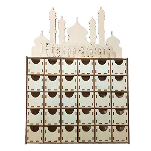 Yushu Holz-MDF-Schublade Eid Ramadan Mubarak Adventskalender muslimische Ramadan-Kalender für muslimische Frauen, Mädchen und Jugendliche, islamische Dekorationen Ornament Partyzubehör von Yushu
