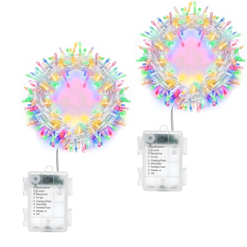 Lichterkette Batterie mit Timer 2 Stück 10m 100LEDs Außen Lichterkette Batteriebetrieben mit 8 Modi, Innen Lichterkette mit Akku Transparentes Kabel für Weihnachten Balkon Hochzeit Deko DIY, Bunt Lichterkette Batterie mit Timer 2 Stück 10m 100LEDs Außen Lichterkette Batteriebetrieben mit 8 Modi, Innen Lichterkette mit Akku Transparentes Kabel für Weihnachten Balkon Hochzeit Deko DIY, Bunt von Yusinjoy