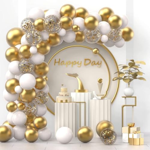 100er Set Weiß Gold Luftballons - Chrom Latex Ballons für Hochzeit, Geburtstag, Babyparty & Partydeko - Helium Geeignet, Perfekte Party-Dekoration 100er Set Weiß Gold Luftballons - Chrom Latex Ballons für Hochzeit, Geburtstag, Babyparty & Partydeko - Helium Geeignet, Perfekte Party-Dekoration von Yusri