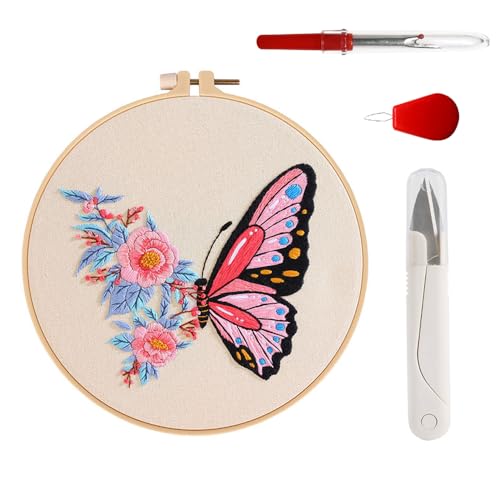 Yutaohui Butterly Stickset, Stickset, Tiermuster, für Anfänger, Starter-Set, Kreuzstich-Sets für Erwachsene mit Stickrahmen (Bunt-h) von Yutaohui