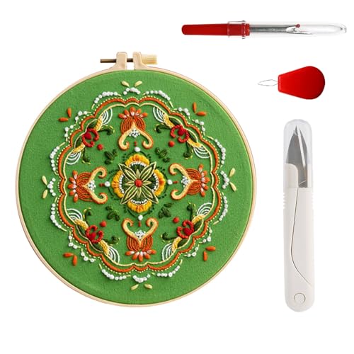 Yutaohui Butterly Stickset, Stickset, Tiermuster, für Anfänger, Starter-Set, Kreuzstich-Sets für Erwachsene mit Stickrahmen (Buntgrün) von Yutaohui