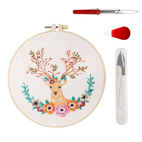 Yutaohui Butterly Stickset, Stickset Tiermuster für Anfänger, Starterset, Kreuzstich-Kits für Erwachsene mit Stickrahmen (cololfuldeerkit) von Yutaohui