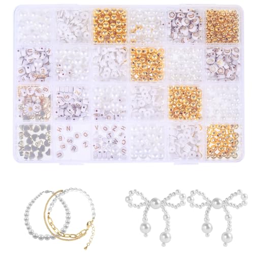1001 Stück Weiße Perlen Set,Perlen für Armbänder Selber Machen kinder DIY Set Erwachsene, Perlenset für Armbänder, Schmuckperlen Schmuck Basteln Bastel Sachen für Charms Armband, Mehrere Größen Pearl von Yuuchoringee