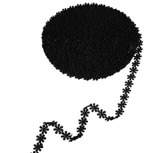 15 Yard Spitzenband in Schwarz, 12 mm Elegante Spitze & Spitzenborte mit Blumenmuster, Schwarzes Dekoband als Borten und Bänder zum Nähen für Gothic-Kleidung, DIY-Schmuck, Basteln und Dekoration von Yuuchoringee