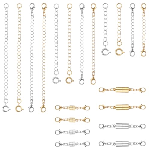 20 Stück Halskettenverlängerungen für Damen, Kettenverlängerungen für Halsketten, Magnetverschlüsse für Schmuckverlängerung, Halskettenverschlüsse und Verschlüsse zur Schmuckherstellung (Gold und 20 Stück Halskettenverlängerungen für Damen, Kettenverlängerungen für Halsketten, Magnetverschlüsse für Schmuckverlängerung, Halskettenverschlüsse und Verschlüsse zur Schmuckherstellung (Gold und von Yuuchoringee
