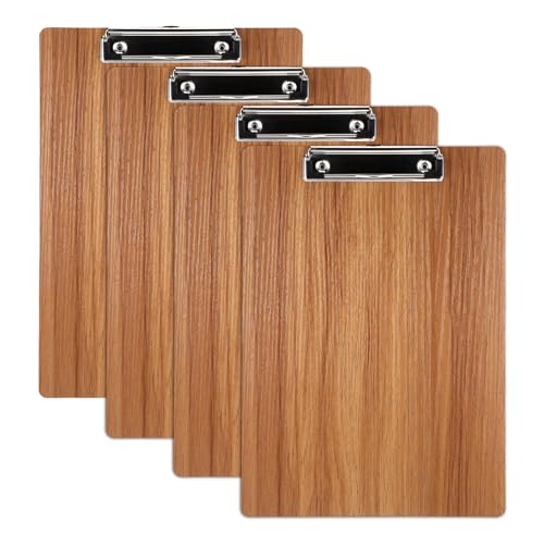 4 Stück Klemmbrett A4 Holz, Klemmbretter A4 Schreibbrett mit Metallklemme, Clipboard aus Holz Schreibunterlagen für Speisekarte Studium Büro und Restaurant Pflege Zubehör (Hellbraun) von Yuuchoringee