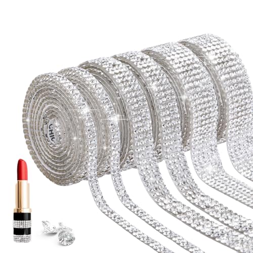 6 Rollen Strasssteine Selbstklebend mit Bling Bling Rhinestones, Strassband Selbstklebend Glitzerband Strasssteine für Textilien Hochzeit DIY Party Deko, Silber Rhinestone Band für Basteln (3 Typ) von Yuuchoringee