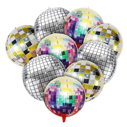 9 Stück 22 Zoll Discokugel Deko Bunt, Party Deko Glänzende Metallic 4D Elemente Partydekorationen Party Zubehör für 70er Jahre Disco Thema, Geburtstag, Hochzeit oder Retro Tanzfläche Dekoration von Yuuchoringee