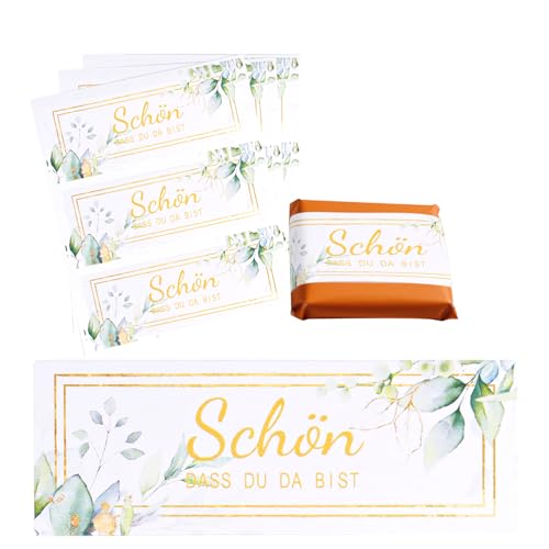 Aufkleber Schön dass du da bist, 60 Stück Rechteckig Sticker Hochzeit, Aufkleber Dankeschön für Dankeschön Geschenke Schokolade Taufe Geschenk Gastgeschenke Hochzeit Gastgeschenke Kommunion von Yuuchoringee