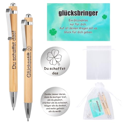 Glücksstift Set, Glücksbringer Prüfung Geschenk mit Kugelschreiber mit Spruch, Glücksmünze, Spruchkarte und Beutel, Prüfungsglücksbringer Du Schaffst Das Geschenk Viel Glück Prüfung von Yuuchoringee