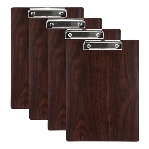 Klemmbrett A4 Holz, 4 Stück Klemmbretter A4 mit Metallklemme, Schreibbrett Clipboard aus Holz, Schreibunterlagen für Speisekarte Büro Arbeit Schule Zeichnung Pflege Zubehör (Dunkelbraun) von Yuuchoringee