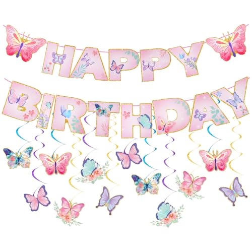 Schmetterling Deko Geburtstag für Mädchen, Geburtstagsdeko Bunte Schmetterlinge Deko Happy Birthday Girlande und Banner, Deko Schmetterlinge für Party Kinderzimmer Gartenparty Schmetterling Deko Geburtstag für Mädchen, Geburtstagsdeko Bunte Schmetterlinge Deko Happy Birthday Girlande und Banner, Deko Schmetterlinge für Party Kinderzimmer Gartenparty von Yuuchoringee