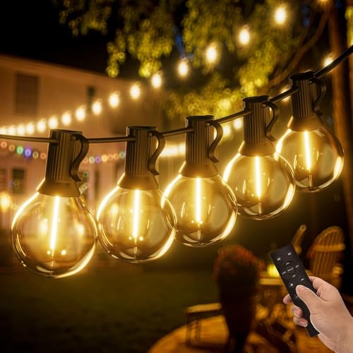 Yuucio 30M Lichterkette Außen Dimmbar, Outdoor Lichterkette Glühbirnen mit Fernbedienung,25+1 G40 LED Plastikbirnen Lichterketten Aussen Wasserdicht für Terrasse,Garten,Warmes Weiß von Yuucio